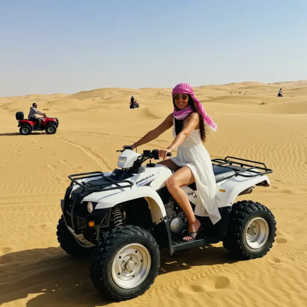 dubai-desert-quad-biking-woman.webp Morning Desert Safari With Quad Bike