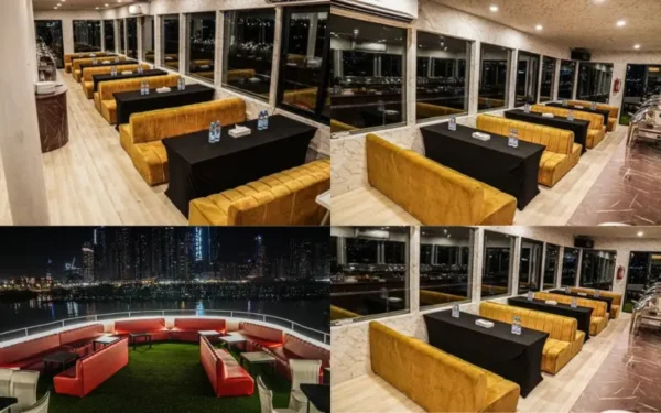 dubai-marina-golden-glass-cruise-marina-premium-dhow-cruise-setup-table.webp Golden Glass Yacht Cruise Marina Deal in Dubai - Dubai Marina Glass Cruise