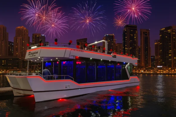 rawan-white-yacht-in-dubai-new-year-eve-nye.webp Rawan White Yacht Dubai Canal New Year Eve NYE 2026 - Royal Dhow Cruise