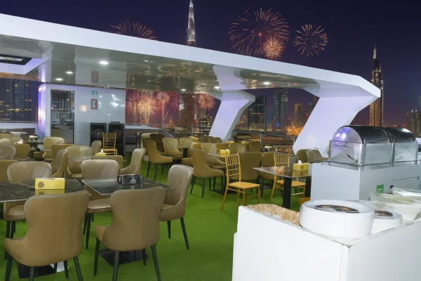 white-dinner-upper-deck-luxury-canal-cruise-dubai-nye-eve.webp Premium Luxury Dinner Canal Cruise Dubai NYE 2026- Royal Dhow Cruise